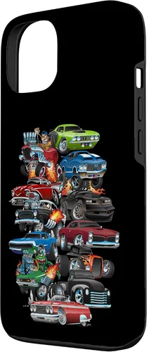 Vista 2 de Funda para iPhone 13 Hotrods, autos clásicos, coches musculosos y carros de carreras