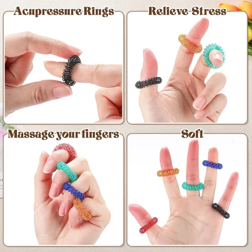 Vista 3 de Blulu 30 Piezas Anillos de Acupresión con Púas Anillos Sensoriales para Dedos Alivio del Estrés Masajeador Sensorial Fidget para Adolescentes