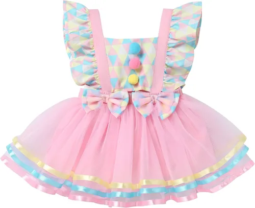 Vista 2 de ODASDO Conjunto de ropa de 2 piezas para bebé niña para primer cumpleaños con encaje y tutú de tul con diadema, conjunto de ropa de 2 piezas