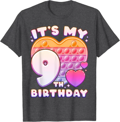 Vista 32 de Pop-it Birthday Girl 9 años de edad, Push it Pop Fidget Bubble Camiseta, Negro