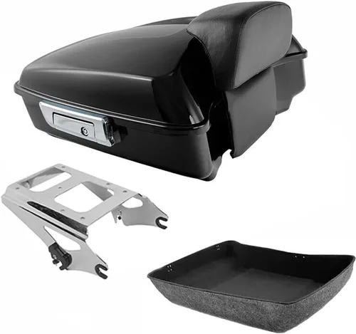Vista 15 de TCMT Caja de maletero de motocicleta cortada con respaldo envolvente desmontable de dos plazas y soporte de montaje adecuado para Harley 2009-2013