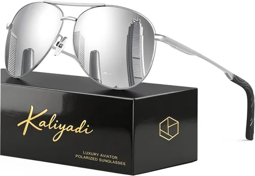 Vista 15 de KALIYADI Gafas de sol de aviador polarizadas para hombres y mujeres con A01-negro/Gris