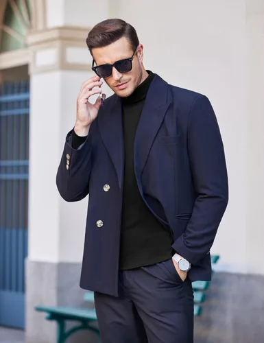Vista 4 de Coofandy - Camisa térmica de cuello de tortuga para hombre, estilo informal, suéter de punto de algodón