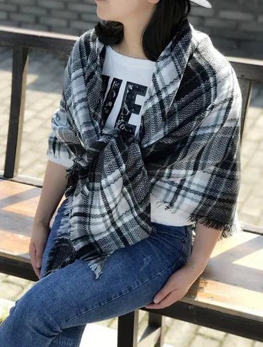 Vista 50 de Wander Agio - Bufanda envolvente con diseño a cuadros o triangular para mujer, cálida y larga, de punto, sensación de cachemira, chal