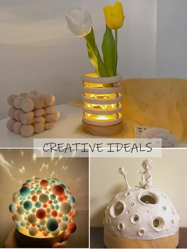 Vista 4 de Pedestal de pantalla de luz LED, soporte base de lámpara de madera de haya para acrílico y plexiglás, lámpara de mesa LED de madera para el hogar 3D