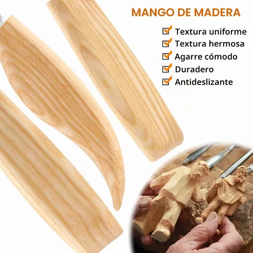 Vista 3 de Kit de corte de madera, 6 piezas, profesional y de alto rendimiento, juego de herramientas de acero inoxidable para principiantes tallado