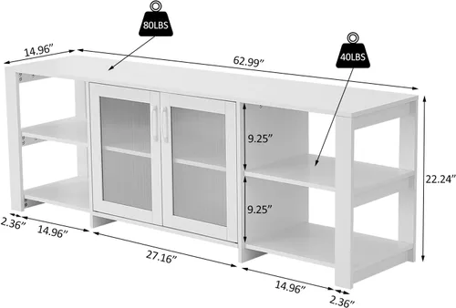 Vista 2 de Panana Soporte de TV de 2 puertas, mueble de 4 puertas para sala de estar para televisores de hasta 70 pulgadas (blanco)