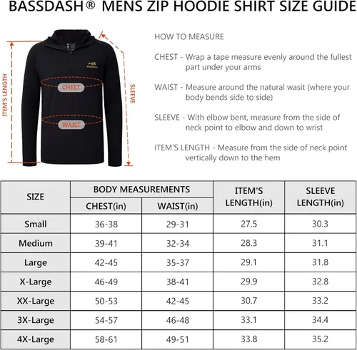Vista 3 de BASSDASH Sudadera con capucha de pesca con cremallera UPF 50+ 14 para hombre, secado rápido, manga larga, protección solar FS24M