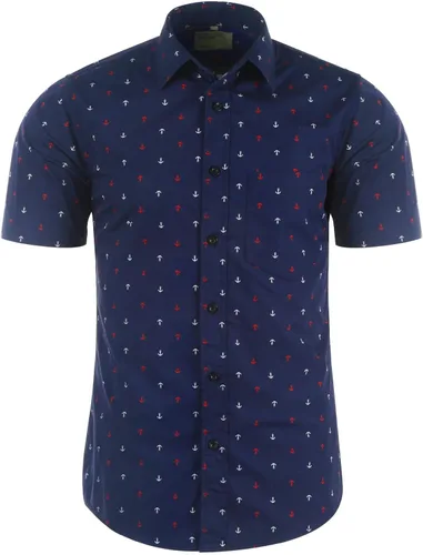 Vista 25 de Camisa de vestir de manga corta para hombre, ajuste regular, con botones, casual, con estampado único Grandes estrellas de la marina