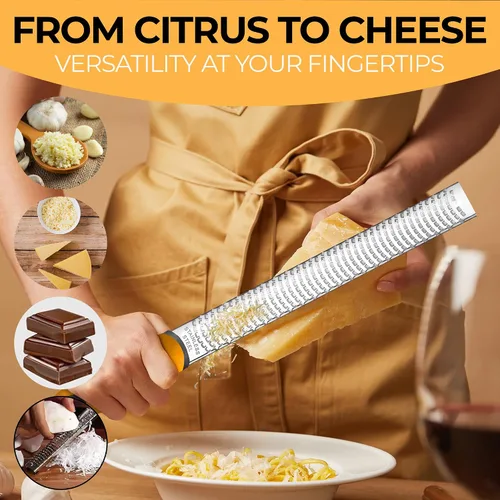 Vista 5 de Orblue Rallador de limón y queso – Zester cítrico de primera calidad, rallador de cocina para parmesano, chocolate, frutas, verduras, jengibre, ajo