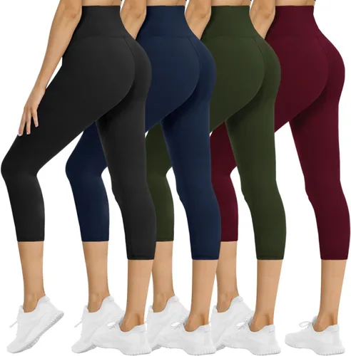 Vista 44 de NexiEpoch - Paquete de 4 leggings suaves para mujer, con bolsillos, control de abdomen y cintura alta, pantalones capri para yoga y ejercicio