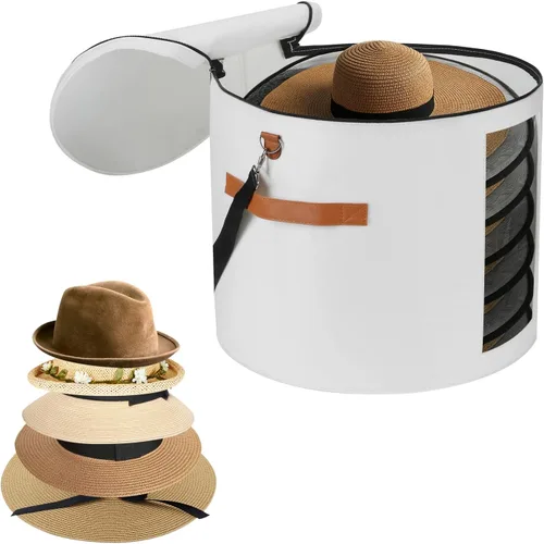 Vista 8 de Caja grande para sombreros de 19 pulgadas, cajas de almacenamiento para sombreros para mujeres, grandes y redondas para hombres, cajas plegables