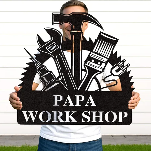 Vista 15 de Letrero de metal personalizado para garaje, arte de pared personalizado para hombres, decoración de taller mecánico con nombre, decoración