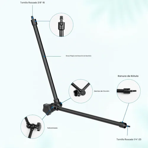 Vista 8 de Mippko Soporte para micrófono, 21.5 pulgadas de largo, flexible, ajustable, brazo mágico, súper abrazadera de cangrejo, clip de micrófono de 3/8"-16