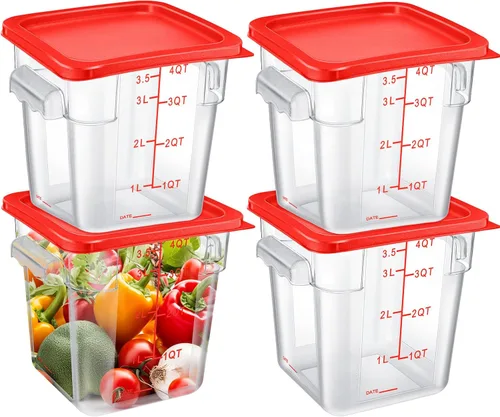 Vista 8 de Maxcheck 4 recipientes de almacenamiento de alimentos de 4 cuartos con tapas, de plástico transparente a granel, contenedores de almacenamiento