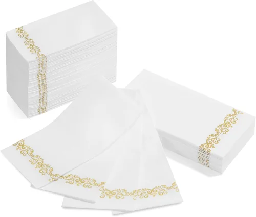 Vista 13 de AMERICAN HOMESTEAD - Toallas de Mano Desechables para Baño - Diseño Decorativo Be Our Guest Dorado - Servilletas de Invitados Similares al Lino