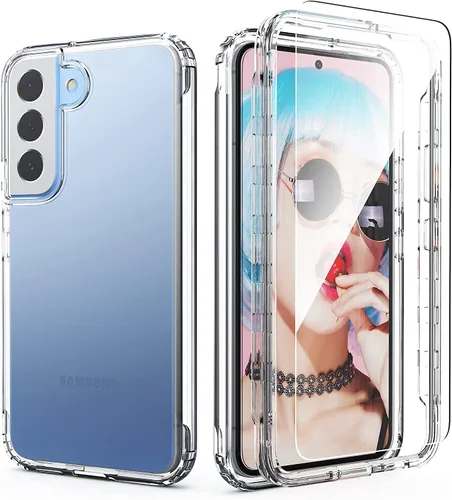 Vista 9 de IDweel Funda para Galaxy S22 Plus con protector de pantalla de vidrio templado, híbrida 2 en 1, a prueba de golpes, ajuste delgado, transparente