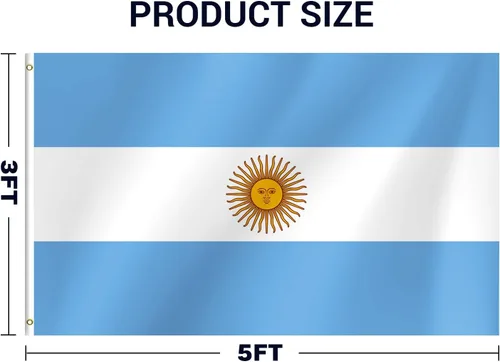 Vista 2 de Bandera argentina de 3 x 5 pies para fiestas, desfiles, eventos deportivos, fiestas patrióticas, decoración interior y exterior