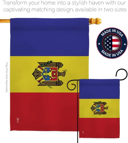 Vista 4 de Americana Home & Garden Bandera de jardín de Moldavia Regional Nación Internacional del Mundo País Particular Decoración de Casa Banner Pequeño
