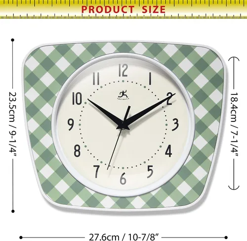 Vista 7 de Infinity Instruments LTD. Reloj de pared trapecio a cuadros, verde, 9.25" x 10.875