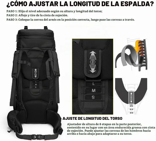 Vista 6 de Mardingtop - Mochila de 75L Molle para senderismo con estructura interna, con cubierta para la lluvia, para campamentos, viajes de mochilero, viajes