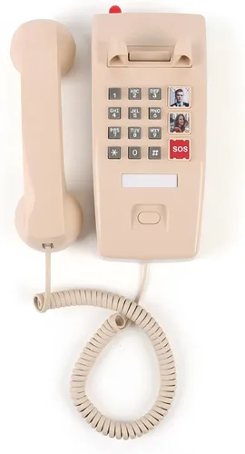 Vista 2 de Teléfono doméstico TRIMLINE vintage con cable, teléfono fijo de montaje en pared, teléfono de emergencia SOS con botón grande para personas mayores