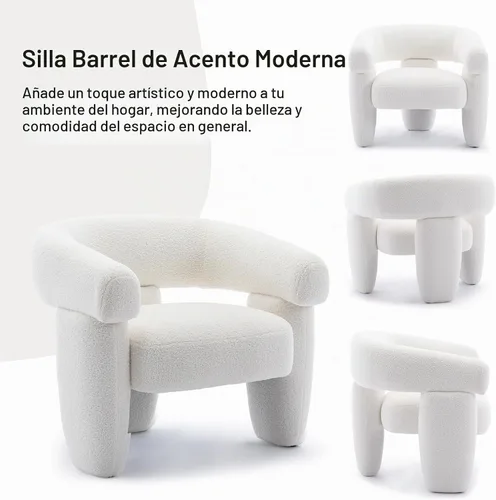 Vista 5 de Silla de barril moderna de mediados de siglo, tipo Accent, cómoda, tapizada, redonda, con diseño de montaje, sillón de salón de estilo Sherpa Boucle