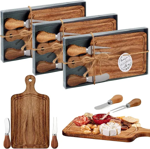 Vista 17 de Ziliny Tabla cuadrada de madera de queso con cuchillo y tenedor, con caja y etiqueta de agradecimiento, para San Valentín, despedida de soltera