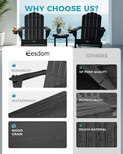Vista 9 de Silla Adirondack plegable, silla Adirondack de HDPE con 2 soportes para tazas, sillas para fogatas al aire libre de fácil montaje para patio