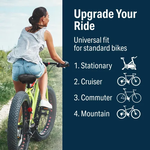 Vista 3 de Bikeroo Wide Cruiser Saddle - Comfort Seat Fits Indoor & Outdoor Bicycles - Steel Spring & Elastomer Suspension - Memory Foam