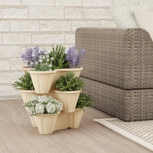 Vista 4 de Pure Garden - Juego de 3 macetas apilables de 3 niveles que ahorran espacio, macetas verticales para hierbas y verduras para interiores y exteriores