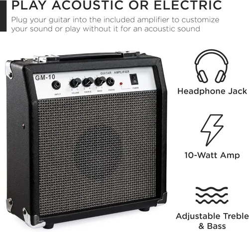 Vista 5 de Best Choice Products Juego de iniciación de guitarra acústica y eléctrica para principiantes con 41 pulgadas, diseño de corte total en madera, bolsa