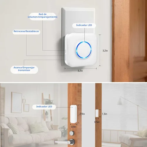 Vista 9 de Timbre del sensor de puerta de WiFi, sensor de ventana de alerta abierta de 2-Blanco