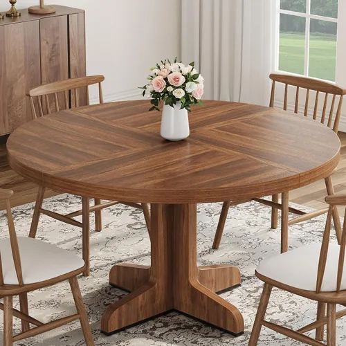 Vista 10 de IDEALHOUSE Mesa de comedor redonda para 4, mesa de comedor de 47 pulgadas con base de madera, mesa de comedor circular de cocina para comedor