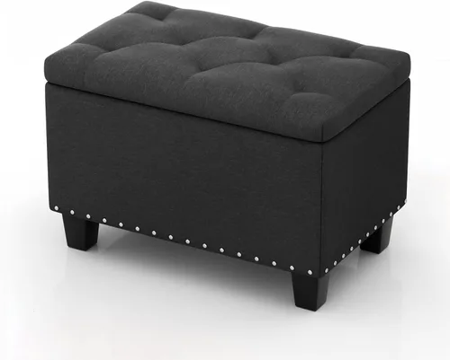 Vista 10 de MoNiBloom Banco otomano de 24 pulgadas con almacenamiento para dormitorio, banco contemporáneo de lino verde copetudo, reposapiés, taburete otomano