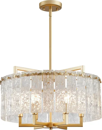 Vista 12 de Shrine Candelabros dorados de iluminación, luz colgante de cristal moderna para comedor, 6.3 pulgadas de profundidad x 19.5 pulgadas de alto