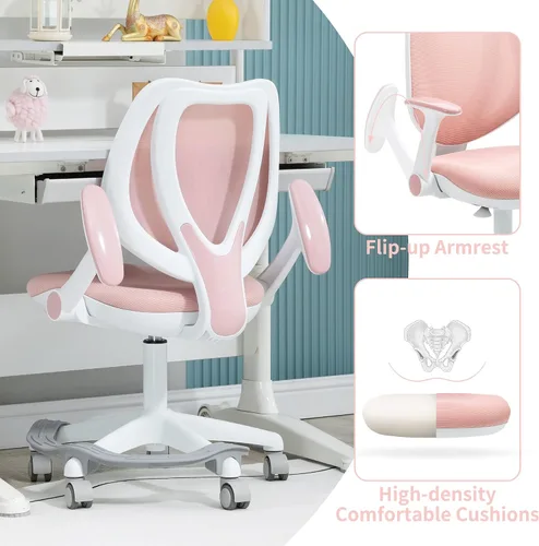 Vista 6 de HOMEFUN Silla de escritorio para niños, sillas de computadora con reposabrazos y reposapiés para niños y niñas, bonita malla ergonómica con altura