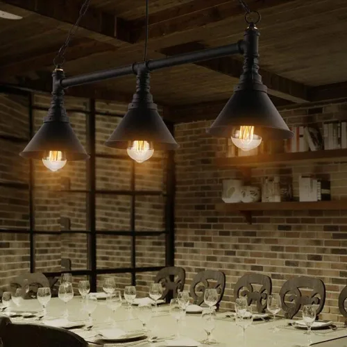 Vista 3 de Lámpara de araña industrial Steampunk retro de metal colgante empotrado lámpara de techo, luces suspendidas de tubo de agua, lámparas vintage