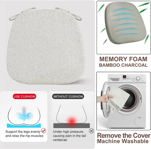 Vista 5 de SINOSSO 1 paquete de cojines de espuma viscoelástica para silla de comedor, tela tejida amigable de 16 pulgadas en forma de U, cómoda almohadilla