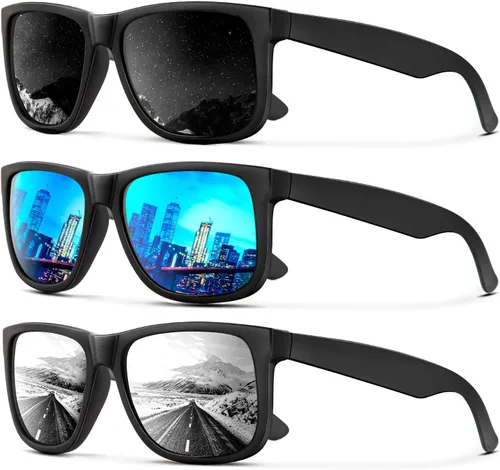 Vista 40 de KALIYADI Sunglasses Men Polarized Sun glasses for Mens Womens Classic Matte Black Frame UV Protection 3pack negro + negro + amarillo + amarillo