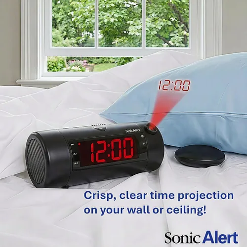 Vista 7 de Sonic Blast Bluetooth Speaker Projection Alarm Clock with Bed Shaker Negro