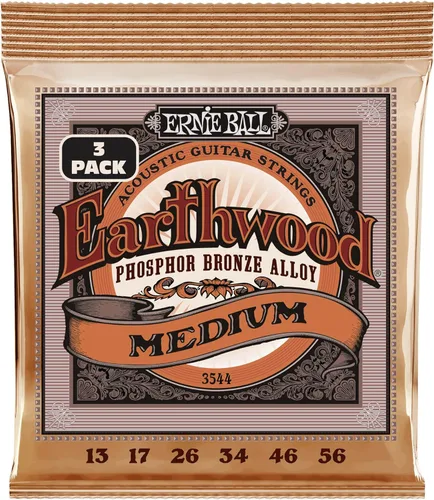Vista 4 de Ernie Ball Earthwood P03543 - Cuerdas para guitarra acústica personalizadas de bronce fosforoso medio, paquete de 3, calibre 12.5-56