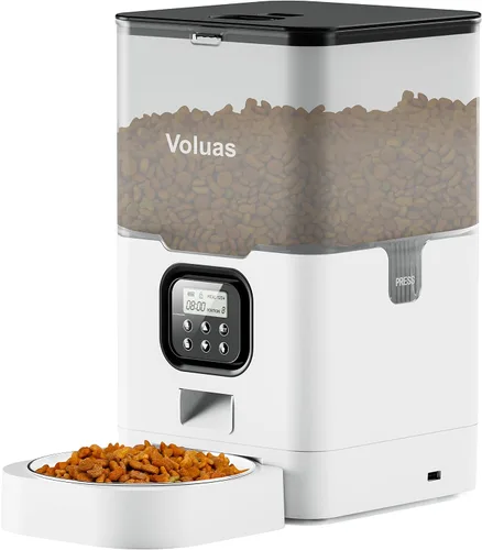 Vista 12 de VOLUAS Comedero automático para gatos, dispensador de alimentos secos con Negro transparente