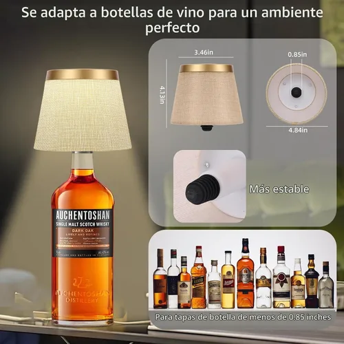 Vista 2 de Lámpara inalámbrica para botella cubierta de lino, lámparas de botella de vino con luces RGBW táctiles regulables para botellas, 4000 mAh