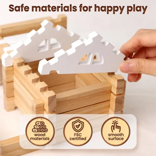 Vista 5 de Jovi-mindly &Notchies - Juego de 63 bloques de madera para principiantes, juguetes de aprendizaje preescolar, bloques de madera para niños a partir