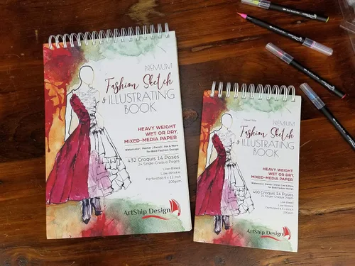 Vista 8 de Cuaderno de bocetos de moda 400 plantillas de figuras, tapa dura premium, papel multi-medio de peso pesado (tamaño de viaje 8.5x6)