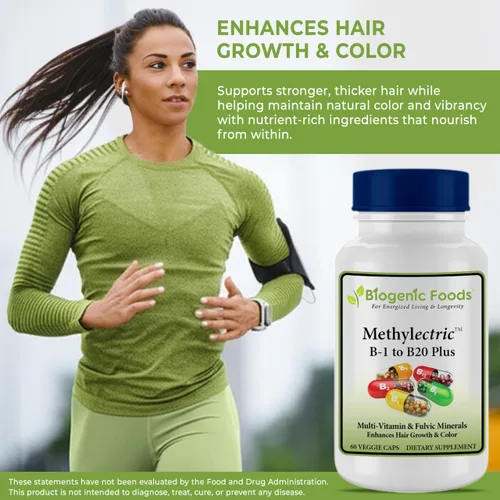 Vista 5 de Biogenic Foods Complejo B-50 Metilectric - B1 metilado - B20 multivitamínico y minerales fúlvicos, cápsulas vegetales