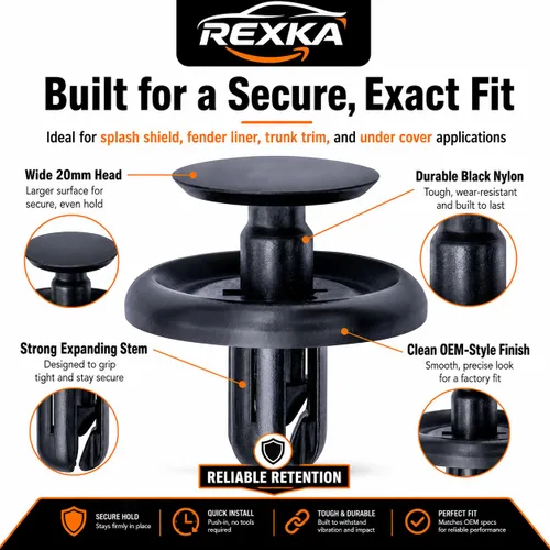 Vista 5 de Rexka 20 piezas de protector contra salpicaduras de motor Fender Liner tapa de maletero debajo de la cubierta clip de retención estilo empuje