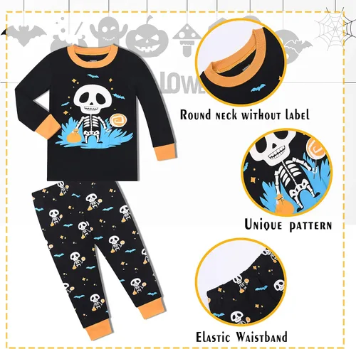 Vista 3 de Joyond Halloween Pajamas for Boys Girls, Cotton Toddler Kids Pjs Long Sleeve Sleepwear Size 2T-14Years