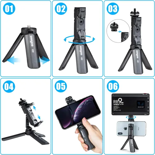 Vista 6 de Weeylite RB9 - Luz LED de video RGB portátil con control de aplicación, recargable 2500K-8500K 360° a todo color, 29 efectos de iluminación, panel